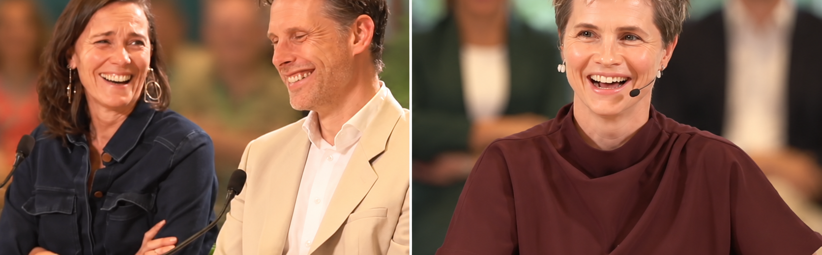 Tafelgasten en host tijdens de hybride ontbijtshow Politiek Café in het Timmerhuis